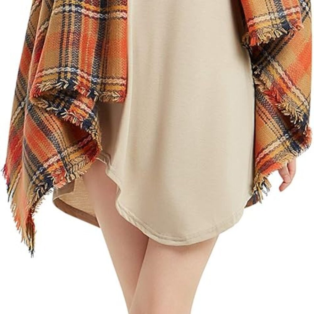 Women's Fall Winter Scarf Classic Tassel Plaid Tartan Warm Soft Chunky Large Bla - Picture 7 of 8